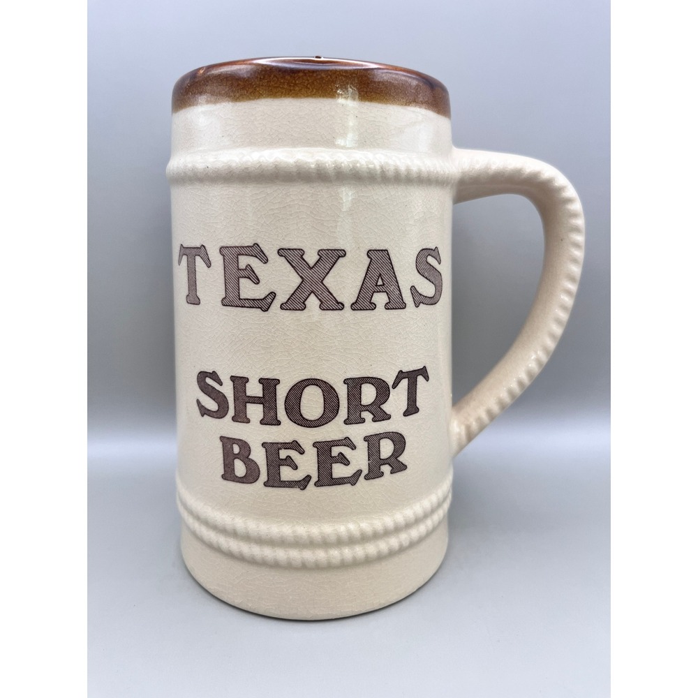 Vtg Texas Short Beer Ceramic Stein Mug Cream Brown Western Barware 24 oz